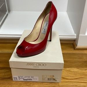 Jimmy Choo Red Patent Leather Peep Toe Heels - 39.5 / 9